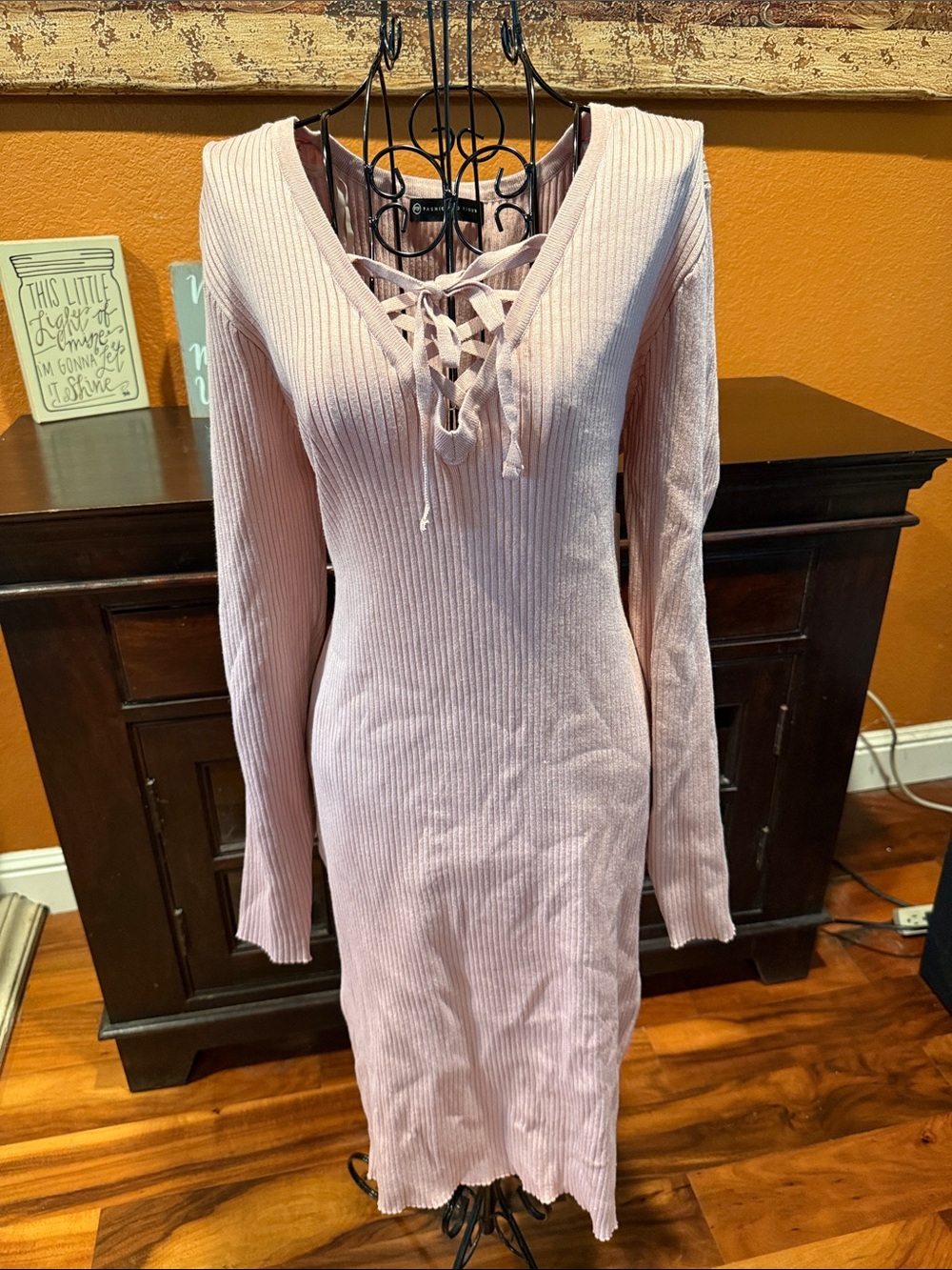 2x Plus NWT Women's Lace-Up Ribbed Knit Dress - Blush Pink